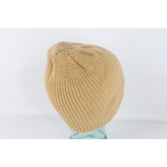 NOS Vintage 90s Streetwear Womens Blank Ribbed Knit Winter Beanie Hat Cap Tan